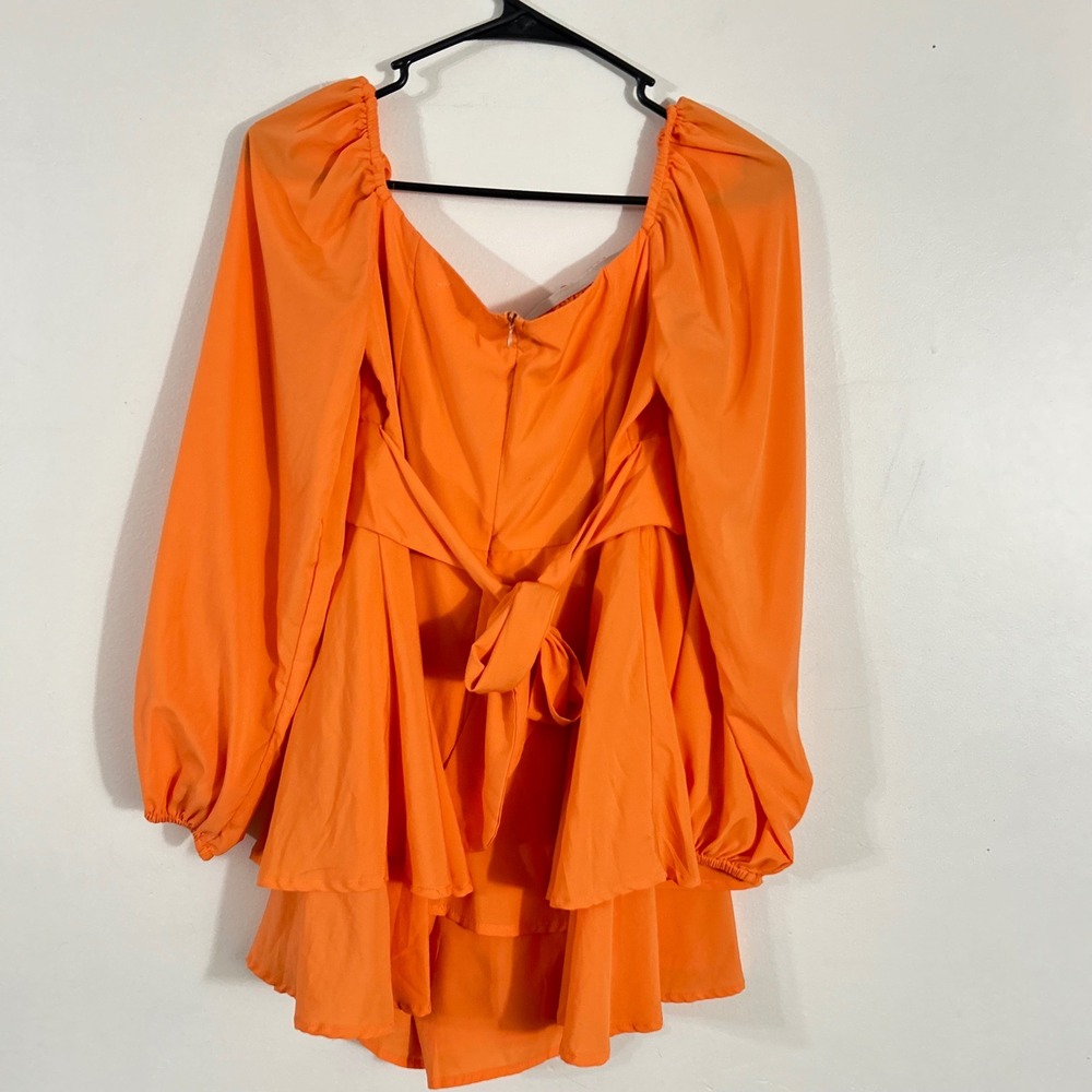 Unbranded Romper Womens Small Orange Off Shoulder Balloon Sleeve Ruffle - Picture 7 of 7